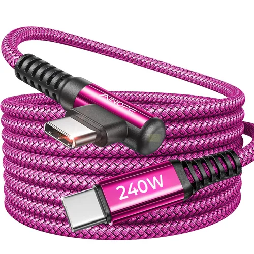 Vista 23 de AINOPE Cable USB C a USB C de 240 W de carga rápida de 1.5 pies, cable de carga rápida tipo C en ángulo recto para iPhone 16 Pro Max Plus, iPhone