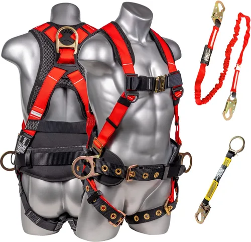 Vista 16 de Palmer Safety Arnés de seguridad de protección contra caídas Hammerhead Series Kit de seguridad I Arnés Premium + Cordón + Kit de extensor de anillo