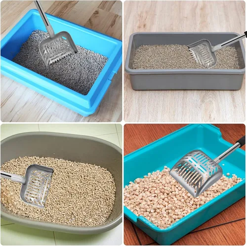 Vista 6 de Cuchara de arena para gatos, pala de metal de mango largo para gatitos, resistente para caja de arena, pala para excrementos de mascotas, pala