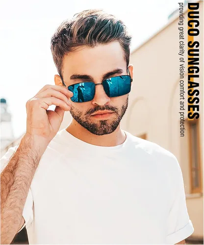 Vista 2 de DUCO Gafas de sol polarizadas rectangulares retro para hombres, tonos de fibra de carbono de moda
