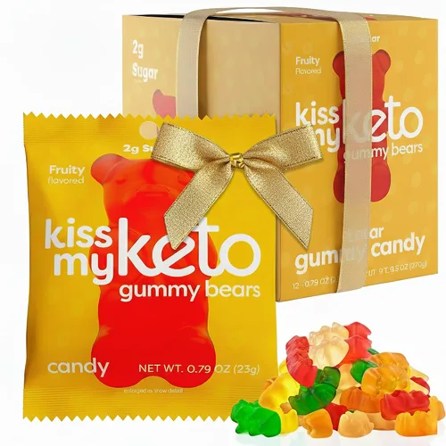 Vista 20 de Kiss My Keto Gomitas sin azúcar, mordeduras de bayas, paquete de 8 – Satisface los antojos mientras te mantienes en cetosis – Alto en fibra, 0.17 oz