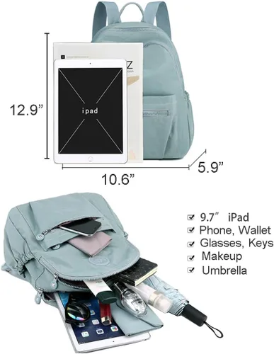 Vista 4 de Momoty Mini mochila para mujer, mochila pequeña de nailon para mujer, bolsa de viaje ligera, bolsa de hombro casual, Azul oscuro, Mochilas Daypack