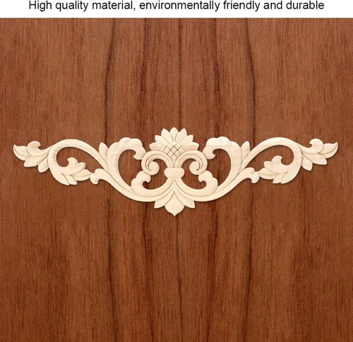 Vista 7 de 4 piezas de apliques de madera tallada onlay, apliques largos tallados en madera para muebles, juego de calcomanías decorativas sin pintar