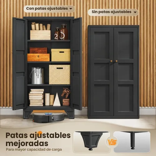Vista 5 de Yizosh Small Metal Garage Storage Cabinet,Kitchen Pantry Storage Cabinet Negro