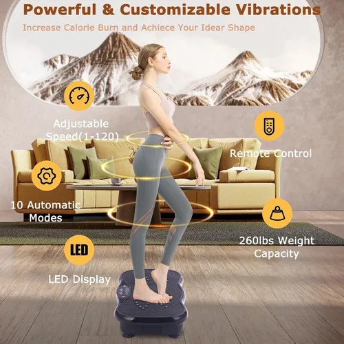 Vista 4 de Vibration Plate Exercise Machine, Vibrating Plate Fitness Platform with Remote Control – Portable Vibration Plates for Lymphatic Drainage