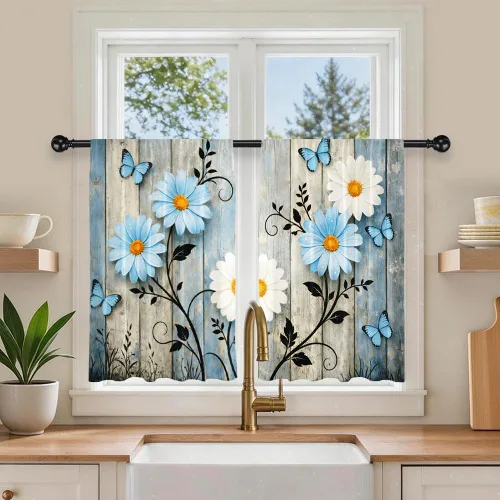 Vista 17 de Cortinas cortas de cocina de poliéster con estampado para puerta de granero, 27.5 pulgadas de ancho x 36 pulgadas de largo, cortinas de puerta