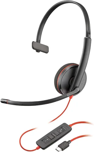 Vista 2 de Plantronics Blackwire 3210 - Auriculares con cable de un solo oído (monoaural) con micrófono Boom - USB-A para conectar a su PC y/o Mac