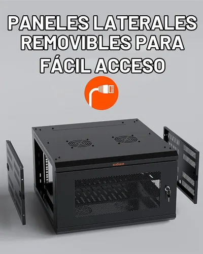 Vista 7 de ECHOGEAR 6U Rack de Red - Kit de Rack de Pared Montado en la Pared Incluye 2X Estantes de 1U, Ventilador Premontado, Puerta con Cerradura y Hardware