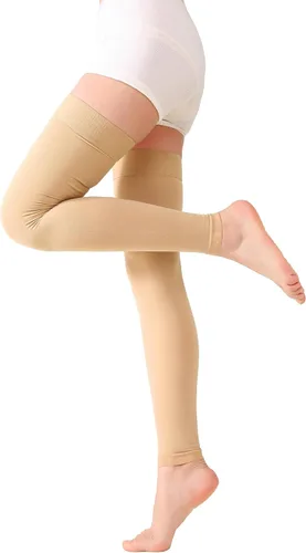 Vista 4 de TOFLY® Medias de compresión altas hasta el muslo sin pies para mujeres y hombres, 1 par, opaco, manguera de soporte de 15-20 mmHg de compresión