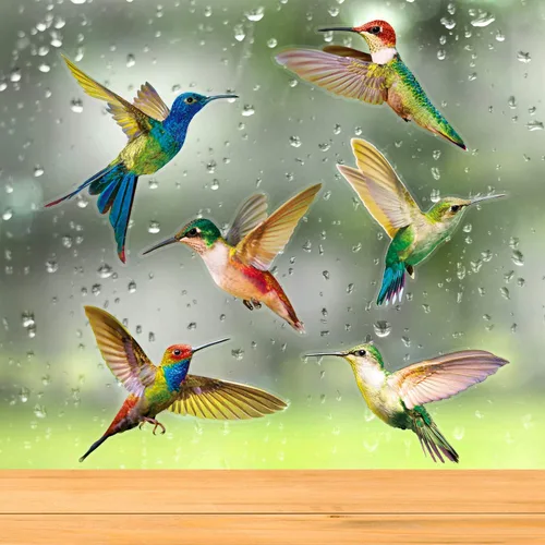 Vista 5 de Blulu 6 piezas de calcomanías de ventana de colibrí de gran tamaño, calcomanías anticolisión para evitar golpes de pájaros en el vidrio