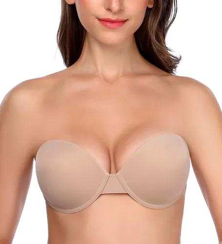 Vista 2 de HANSCA Sujetador sin tirantes para mujer, sin espalda, grueso, acolchado, con aros, autoadhesivo