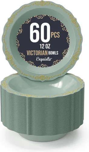 Vista 19 de SIZENAME - Platos de plástico desechables, diseño victoriano de calidad premium, color crema, para fiestas y bodas, 60