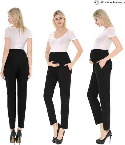 Vista 6 de Pantalones de maternidad cómodos elásticos para mujer, pantalones capri casuales de embarazo para el trabajo