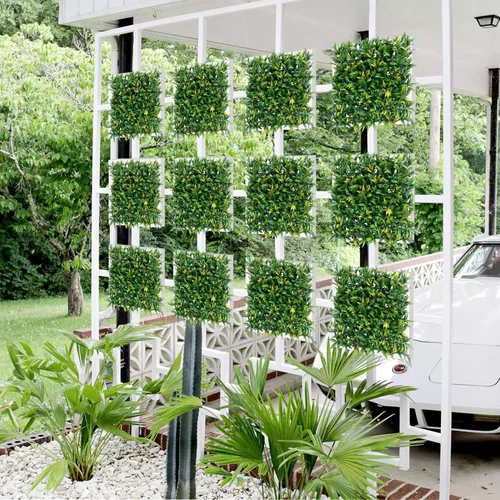 Vista 7 de E&K Panel de valla de plantas artificiales de 20 x 20 pulgadas, hojas sintéticas, césped, panel de privacidad para interiores y exteriores