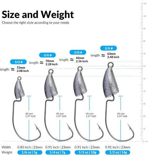 Vista 5 de THKFISH Weedless Swimbait Jig Heads for Bass Fishing, Weighted Texas Rig Hook Fishing Hooks Saltwater Freshwater 1/8 oz, 1/6 oz, 1/4 oz, 3/8 oz, 1/2
