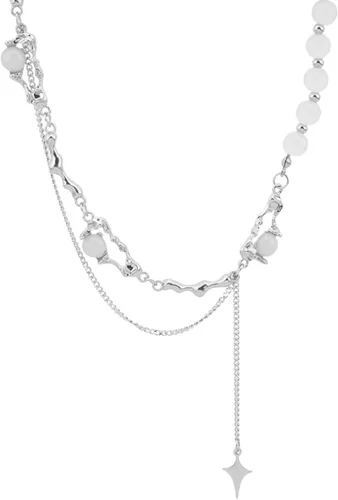 Vista 21 de Y2k - Collar irregular con dije de estrella, piedra de luna, diseño de cadena de moda, joyería de plata picante para mujer
