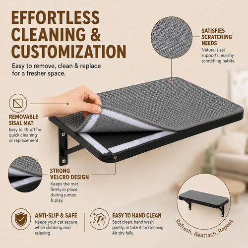 Vista 4 de Estante de Pared para Gatos con Percha de Ventana, Cama Hamaca para Gatos con Almohadilla para Rascar, Estante para Gatos para Trepar, Dormir