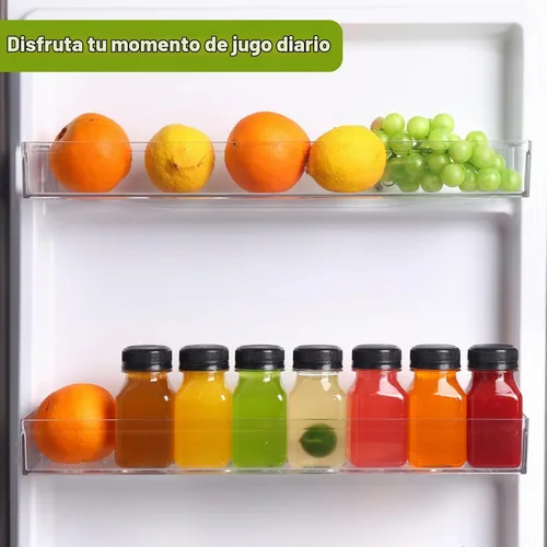 Vista 5 de Moretoes 36 botellas de jugo de 4 onzas, botellas pequeñas de plástico con tapas, recipientes transparentes reutilizables con tapas para jugos