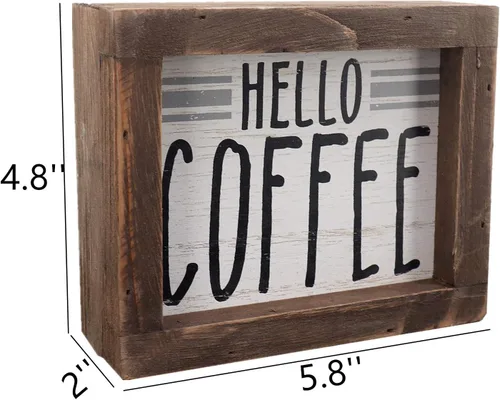 Vista 5 de Parisloft Cartel de madera con texto en inglés «Hello Coffee Barn» para decoración de cocina, cafetería, barra de café, placa de madera rústica