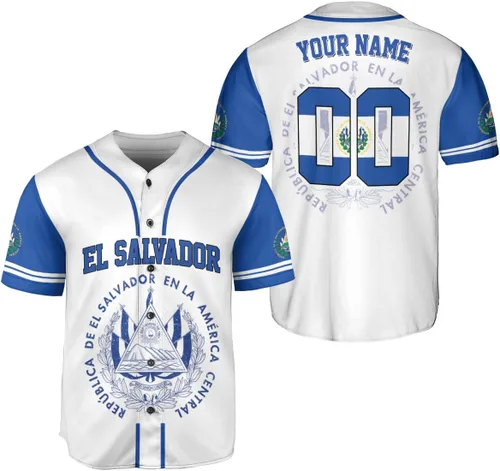 Vista 13 de Camiseta de béisbol de El Salvador personalizada,Camiseta personalizada con la bandera salvadoreña,Orgulloso Jersey Salvadoreña,Jersey del orgullo
