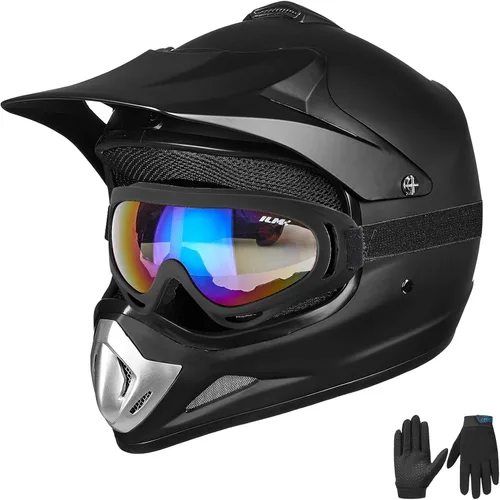 Vista 15 de ILM - Casco para niños o jóvenes para motocross o cuatrimoto o calle, de cara completa, para moto, incluye lentes y guantes, aprobado por el DOT