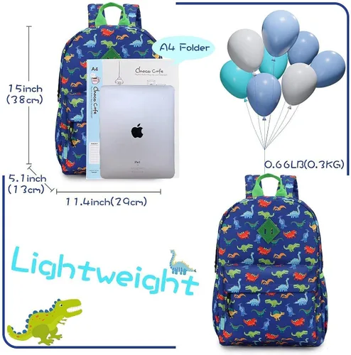Vista 3 de VONXURY - Mochila y bolsa de almuerzo para niños, diseño de dinosaurios