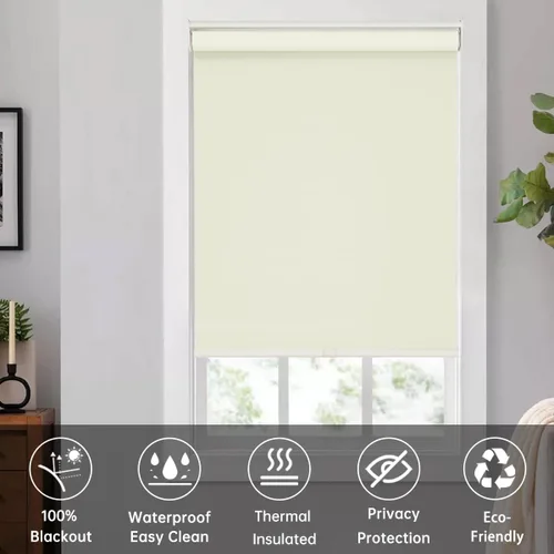 Vista 5 de Changshade Persianas enrollables sin cables 100% opacas para ventanas, con valance, con aislamiento térmico, protección UV