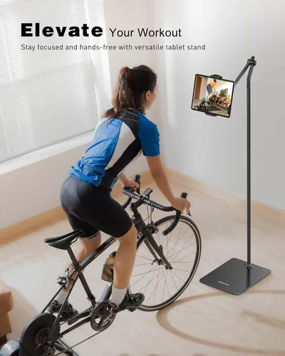 Vista 3 de AboveTEK Soporte de piso para tableta, elegante soporte de piso para iPad de altura ajustable con base estable, soporte de aluminio de rotación