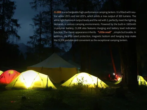 Vista 3 de Fenix CL20R - Luz de campamento dedicada recargable por USB de 300 lúmenes, color blanco neutro, con estuche de transporte de batería EdisonBright