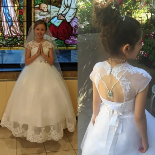 Vista 4 de Magicdress - Vestidos blancos de bautismo de primera comunión para niñas 7-16, vestido de princesa de encaje para niñas 10