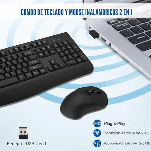 Vista 2 de Combo de teclado y ratón inalámbricos, teclado inalámbrico de tamaño completo de 2.4GHz con cómodo reposa muñecas y ratón óptico inalámbrico