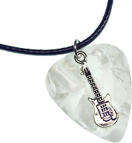 Vista 9 de Collar de púa de guitarra eléctrica y cadena de cordón de cuero vegano
