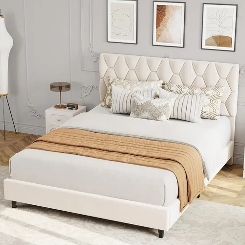 Vista 18 de GarveeHome Marco de Cama de Plataforma Tamaño Twin con Cabecera Tapizada y Soporte de Listones de Madera, Base de Colchón Tapizada/No Necesita Beige