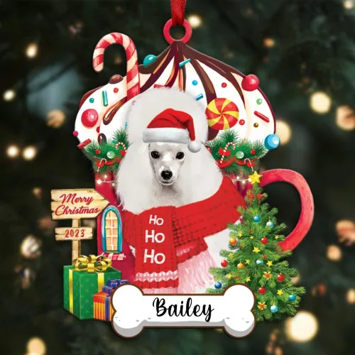 Vista 126 de Akita1 - Adorno personalizado para perro, adorno de perro con nombre personalizado, plano impreso en 2D, acrílico colgante, Papá Noel y perro