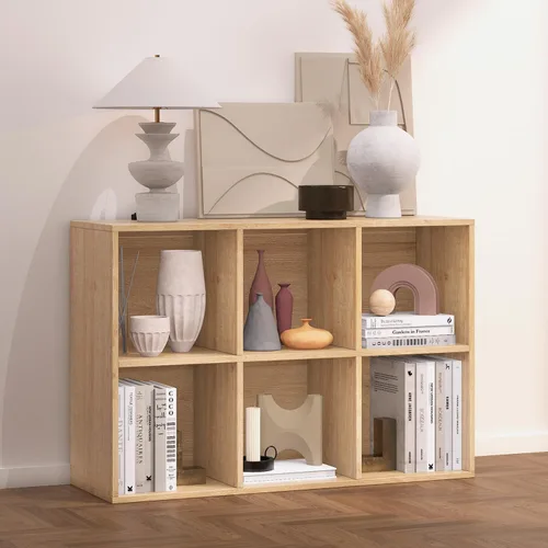 Vista 7 de Organizador de almacenamiento de 5 compartimentos de madera con panel trasero cerrado, estante de cubos negro resistente, organizador