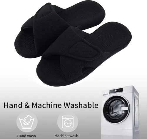 Vista 6 de shevalues Pantuflas de verano para mujer, con soporte de arco, transpirables, de algodón gofre, para interiores, con puntera abierta, zapatos