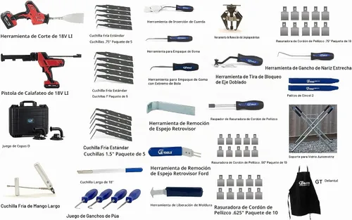 Vista 3 de GT Tools - Kit completo de herramientas de extracción de parabrisas - Incluye herramientas estándar y especiales para una fácil extracción