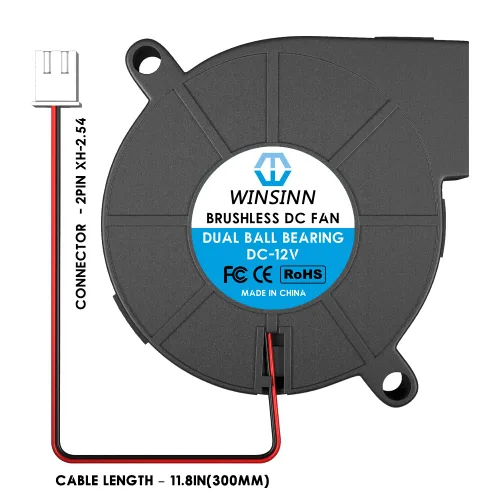 Vista 3 de WINSINN Ventilador de soplador 5015 de 1.969 in, 5 V, impresora 3D, ventiladores de 5 voltios, turbina turbina Turbo doble rodamiento de bolas