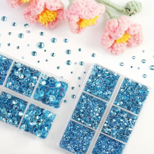Vista 2 de BEADSLAND Diamantes de imitación termoadhesivos, 6080 piezas de diamantes de imitación azules para manualidades en ropa, 6 tamaños mixtos con lápiz