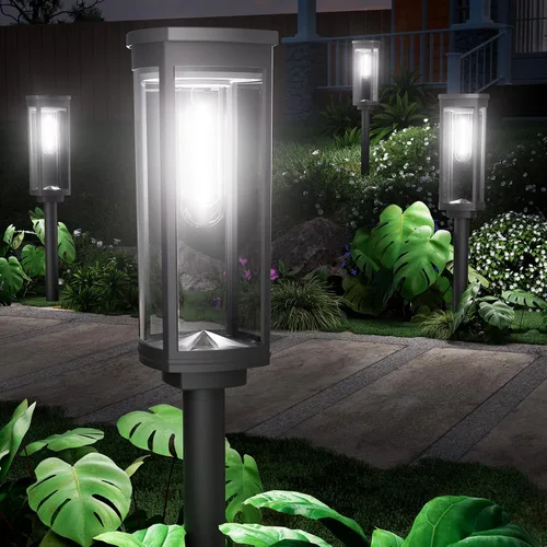 Vista 7 de NEWMESSI Paquete de 4 luces solares para caminos al aire libre, modernas luces LED solares de súper brillo, IP65, impermeable, para jardín, jardín