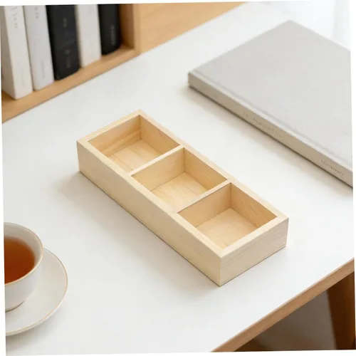 Vista 5 de Wood Storage Box with 3 Compartments for Tea Bags and Coffee