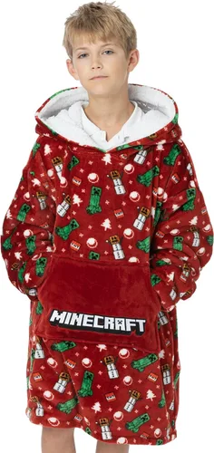 Vista 6 de Minecraft Manta de Navidad Vuddie de gran tamaño con capucha para niños y niñas, forro polar rojo