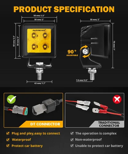 Vista 4 de Auxbeam Luz LED en cápsula, luces antiniebla ámbar de 2 pulgadas, cápsulas de luz cúbica todoterreno, focos enfocados, 4800LM, luz auxiliar