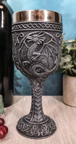 Vista 5 de Ebros Antigua Runa Celta Nudo Celestial Luna Dragón Copa de Vino Copa de Cáliz 6 oz Gótico Calabozos y Dragones Elixir Medieval de la Vida