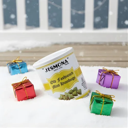 Vista 6 de Jesmona Old Fashioned Mint Humbugs - Lata de dulces duros ingleses con centro de caramelo, lata de regalo de dulces duros británicos resellables