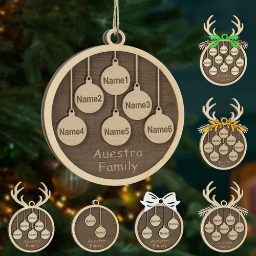 Vista 26 de Adornos de Navidad personalizados, familia de 1 nombre, adornos de Navidad de madera personalizados, decoración personalizada, decoración de árbol