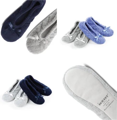Vista 5 de ISOTONER Zapatillas de bailarina para mujer, acolchadas y estampadas sólidas, paquete de 2