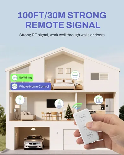 Vista 3 de BN-LINK Interruptor de salida de control remoto inalámbrico – Kit de 3 salidas con control remoto magnético y soporte de montaje en pared, enchufes