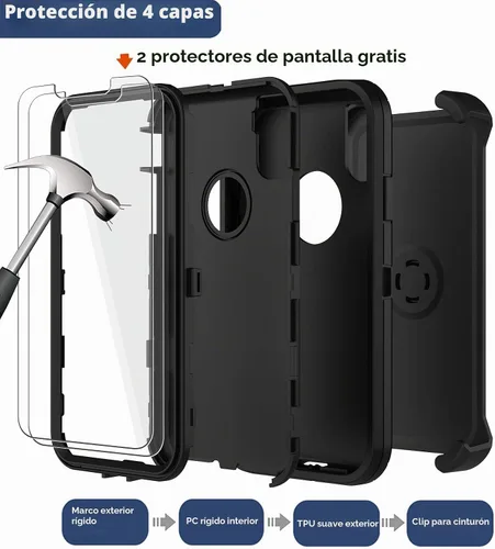 Vista 3 de Funda para iPhone X, iPhone Xs con funda de clip para cinturón, 2 protectores de pantalla, grado militar, a prueba de golpes, resistente, a prueba