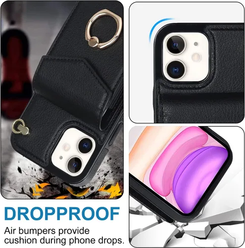 Vista 6 de Asuwish Funda de teléfono para iPhone 11 6.1 con protector de pantalla de vidrio templado y anillo de bloqueo RFID, accesorios para celulares